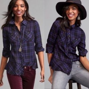 Cabi Plaid Peplum Button Down Shirt XS